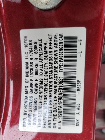 19XFA1F95AE010521 - 2010 HONDA CIVIC EXL RED photo 13