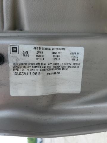 1G1JC524117199618 - 2001 CHEVROLET CAVALIER BASE BEIGE photo 12