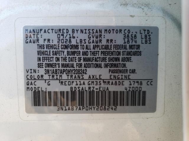 3N1AB7AP0HY208242 - 2017 NISSAN SENTRA S WHITE photo 12