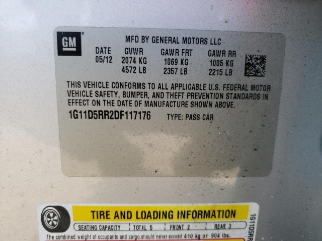 1G11D5RR2DF117176 - 2013 CHEVROLET MALIBU 1LT SILVER photo 12