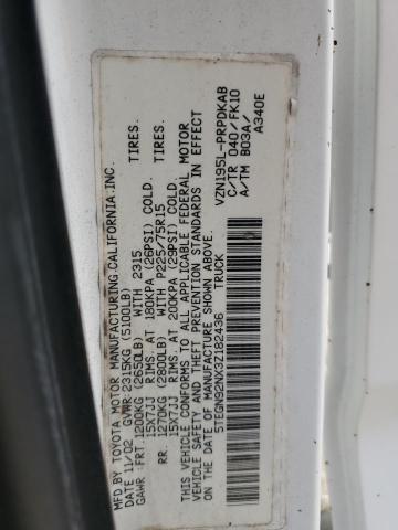 5TEGN92NX3Z182436 - 2003 TOYOTA TACOMA DOUBLE CAB PRERUNNER WHITE photo 12