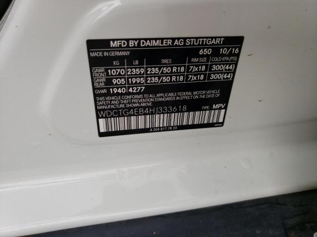 WDCTG4EB4HJ333618 - 2017 MERCEDES-BENZ GLA 250 WHITE photo 12