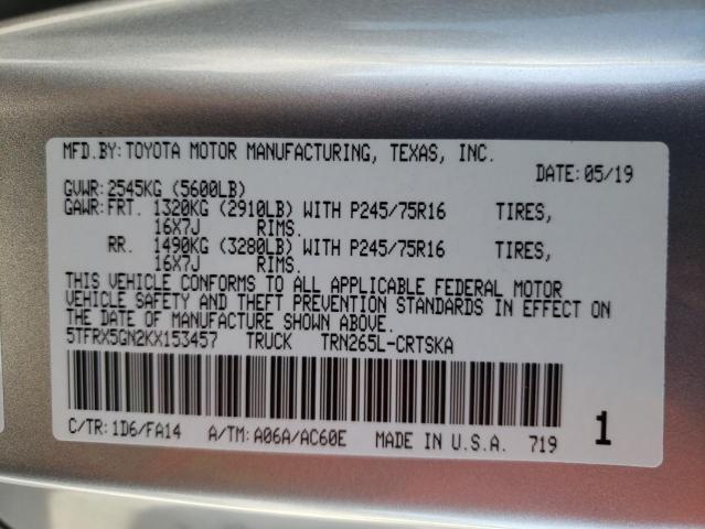 5TFRX5GN2KX153457 - 2019 TOYOTA TACOMA ACCESS CAB ვერცხლისფერი ფოტო 13