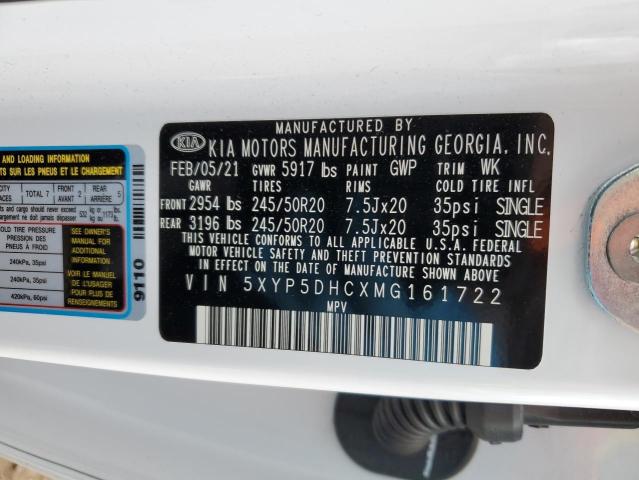 5XYP5DHCXMG161722 - 2021 KIA TELLURIDE SX WHITE photo 13