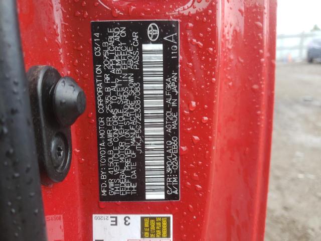 JTKJF5C72E3087083 - 2014 TOYOTA SCION TC 红色 照片 12