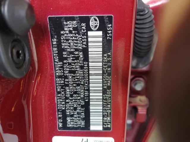 4T1BF1FK2GU606940 - 2016 TOYOTA CAMRY LE Қызыл фото 12