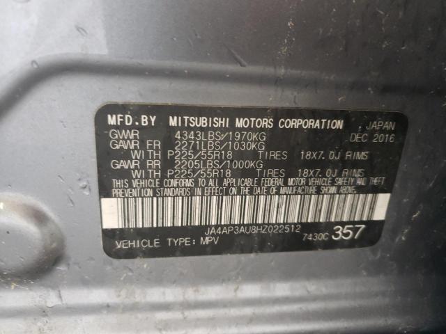 JA4AP3AU8HZ022512 - 2017 MITSUBISHI OUTLANDER ES GRAY photo 13