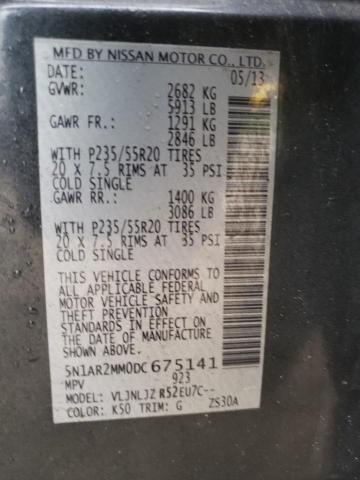 5N1AR2MM0DC675141 - 2013 NISSAN PATHFINDER S GRAY photo 13