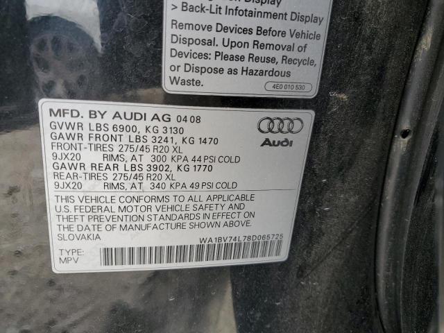 WA1BV74L78D065725 - 2008 AUDI Q7 4.2 QUATTRO PREMIUM BLACK photo 13