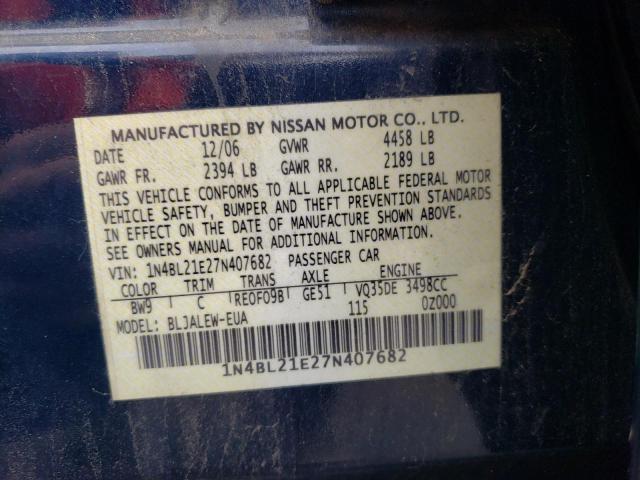 1N4BL21E27N407682 - 2007 NISSAN ALTIMA 3.5SE BLUE photo 12