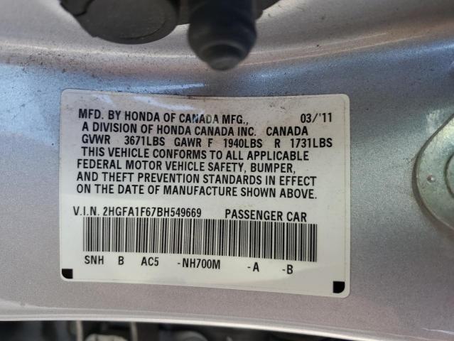 2HGFA1F67BH549669 - 2011 HONDA CIVIC LX-S SILVER photo 13