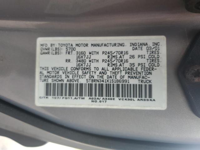 5TBRN341X1S186991 - 2001 TOYOTA TUNDRA ACCESS CAB SR5 GRAY photo 12