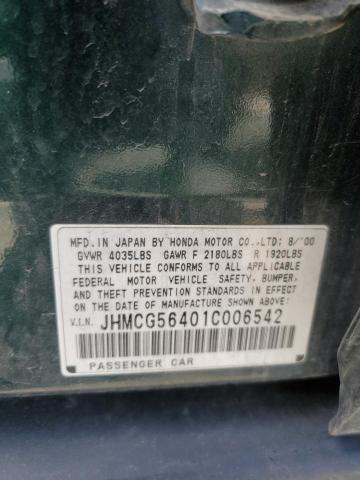 JHMCG56401C006542 - 2001 HONDA ACCORD LX GREEN photo 12