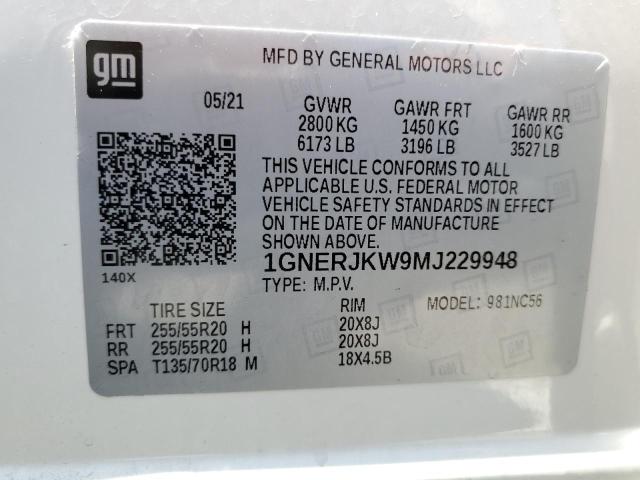 1GNERJKW9MJ229948 - 2021 CHEVROLET TRAVERSE RS WHITE photo 13