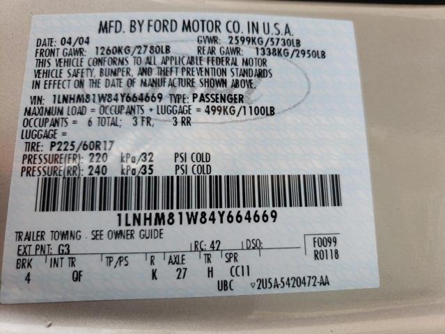 1LNHM81W84Y664669 - 2004 LINCOLN TOWN CAR EXECUTIVE BEIGE photo 12