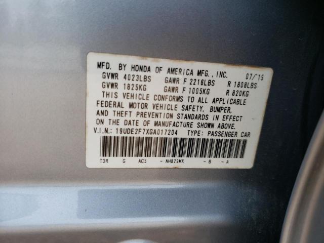 19UDE2F7XGA017204 - 2016 ACURA ILX PREMIUM TECH ვერცხლისფერი ფოტო 12