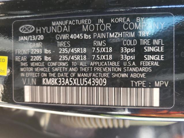 KM8K33A5XLU543909 - 2020 HYUNDAI KONA LIMITED BLACK photo 12