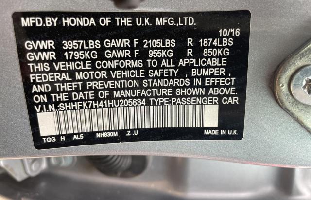 SHHFK7H41HU205634 - 2017 HONDA CIVIC SPORT 灰色 照片 10