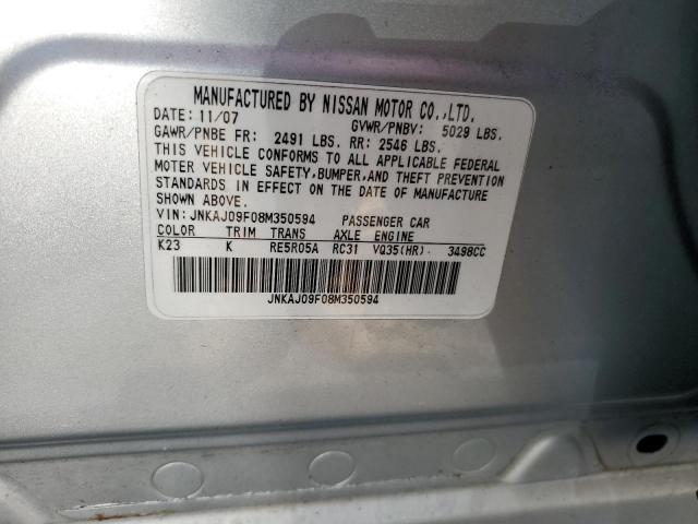 JNKAJ09F08M350594 - 2008 INFINITI EX35 BASE Արծաթագույն լուսանկար 12