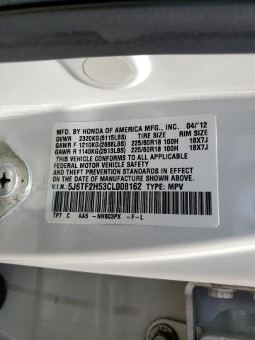 5J6TF2H53CL008162 - 2012 HONDA CROSSTOUR EXL თეთრი ფოტო 12