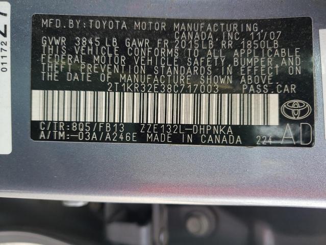2T1KR32E38C717003 - 2008 TOYOTA COROLLA MA XR GRAY photo 13