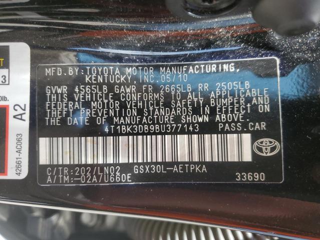4T1BK3DB9BU377143 - 2011 TOYOTA AVALON BASE Սև լուսանկար 12