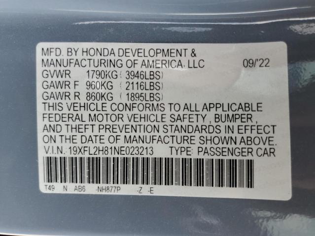 19XFL2H81NE023213 - 2022 HONDA CIVIC SPORT 蓝色 照片 12