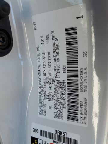 5TFUY5F15HX626797 - 2017 TOYOTA TUNDRA DOUBLE CAB SR/SR5 WHITE photo 12