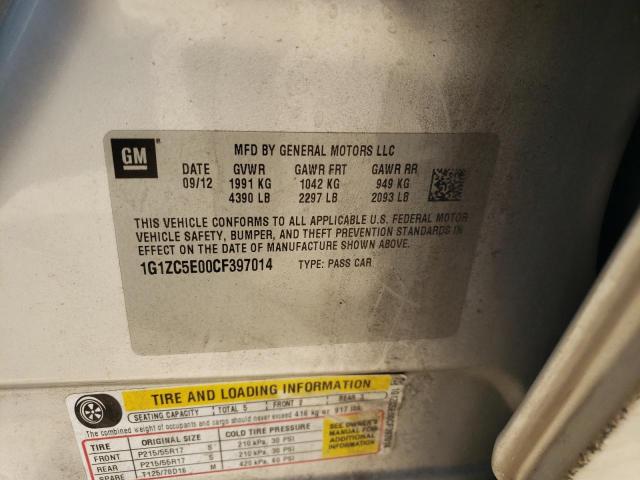 1G1ZC5E00CF397014 - 2012 CHEVROLET MALIBU 1LT SILVER photo 12