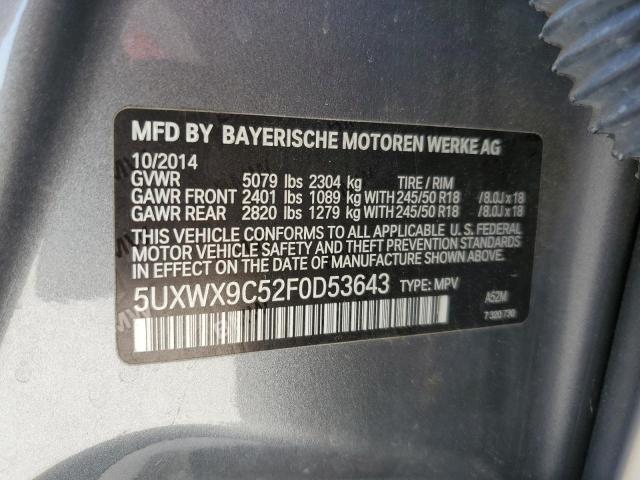 5UXWX9C52F0D53643 - 2015 BMW X3 XDRIVE28I GRAY photo 13