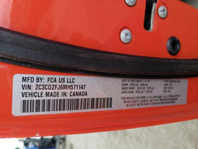 2C3CDZFJ6MH571147 - 2021 DODGE CHALLENGER R/T SCAT PACK ORANGE photo 12