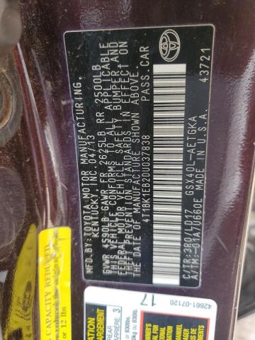 4T1BK1EB2DU037838 - 2013 TOYOTA AVALON BASE PURPLE photo 12