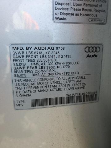 WA1AY74L09D009596 - 2009 AUDI Q7 3.6 QUATTRO SILVER photo 12