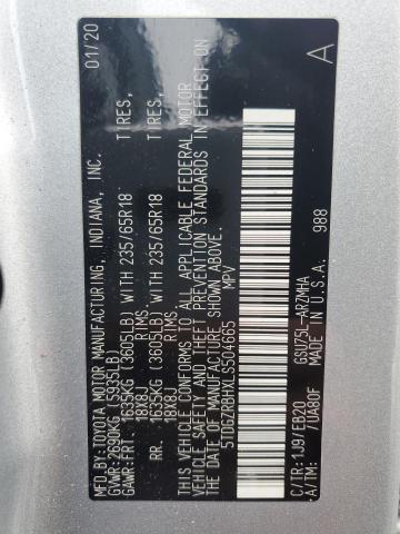 5TDGZRBHXLS504665 - 2020 TOYOTA HIGHLANDER XLE SILVER photo 13