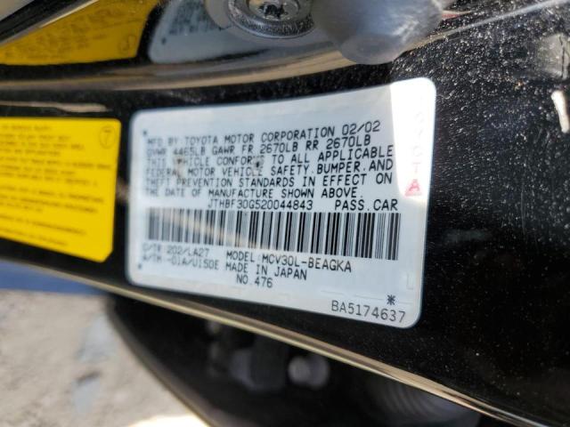 1THBF30G520044843 - 2002 LEXUS ES 300 BLACK photo 10