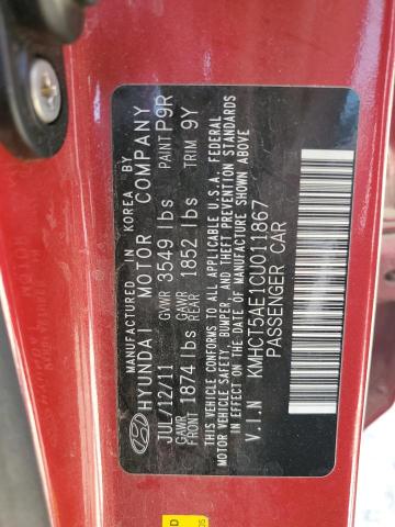 KMHCT5AE1CU011867 - 2012 HYUNDAI ACCENT GLS RED photo 12