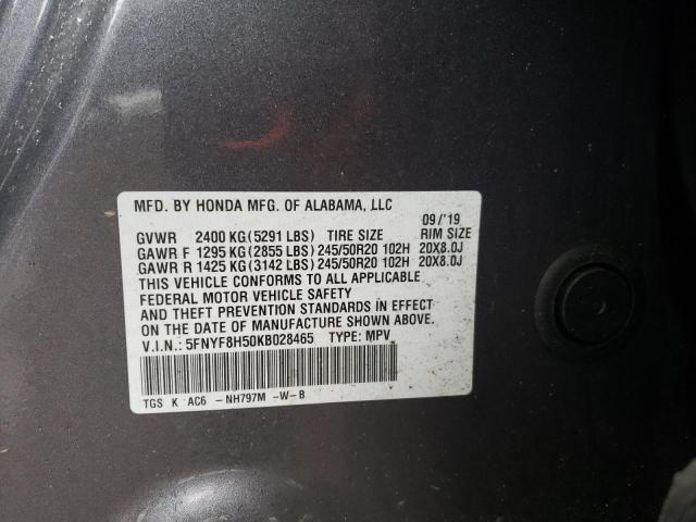 5FNYF8H50KB028465 - 2019 HONDA PASSPORT EXL Boz foto 13