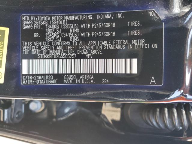 5TDKKRFH2GS505257 - 2016 TOYOTA HIGHLANDER XLE BLACK photo 13