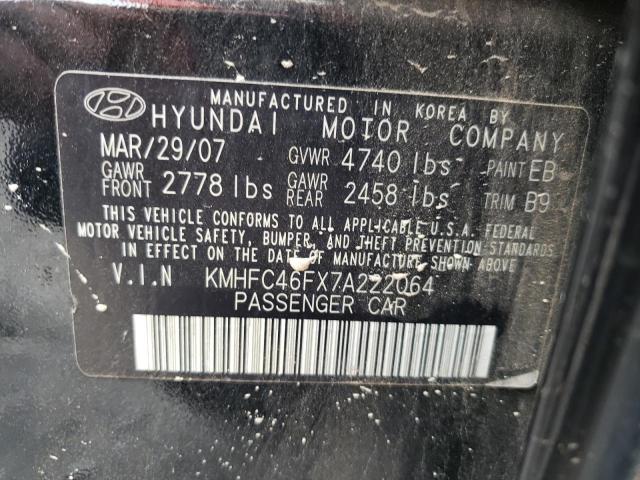 KMHFC46FX7A222064 - 2007 HYUNDAI AZERA SE BLACK photo 12