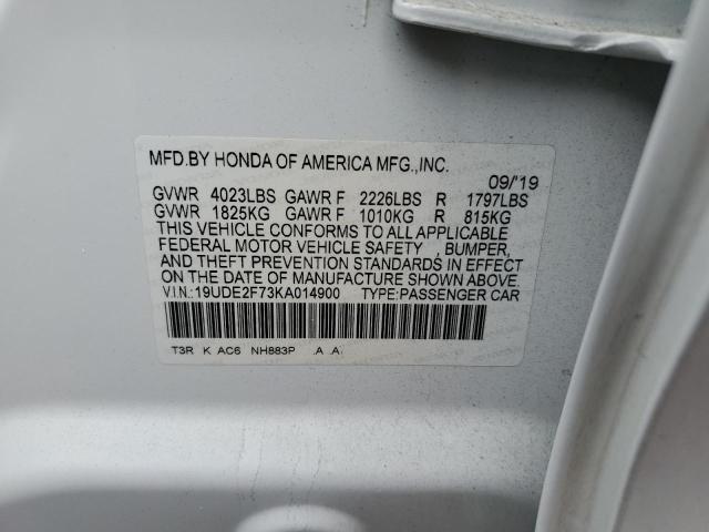 19UDE2F73KA014900 - 2019 ACURA ILX PREMIUM WHITE photo 13