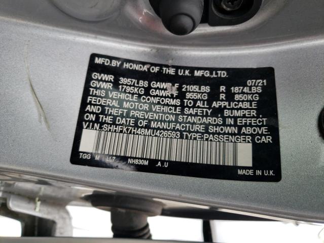 SHHFK7H48MU426593 - 2021 HONDA CIVIC SPORT 银色 照片 12