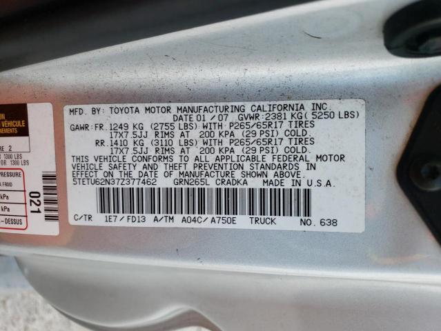 5TETU62N37Z377462 - 2007 TOYOTA TACOMA PRERUNNER ACCESS CAB SILVER photo 12