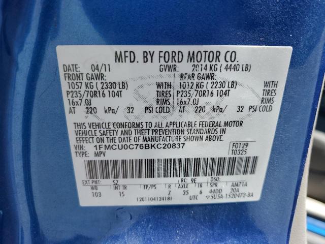 1FMCU0C76BKC20837 - 2011 FORD ESCAPE XLS ლურჯი ფოტო 12