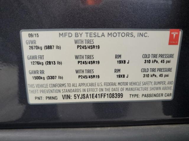 5YJSA1E41FF108399 - 2015 TESLA MODEL S GRAY photo 12