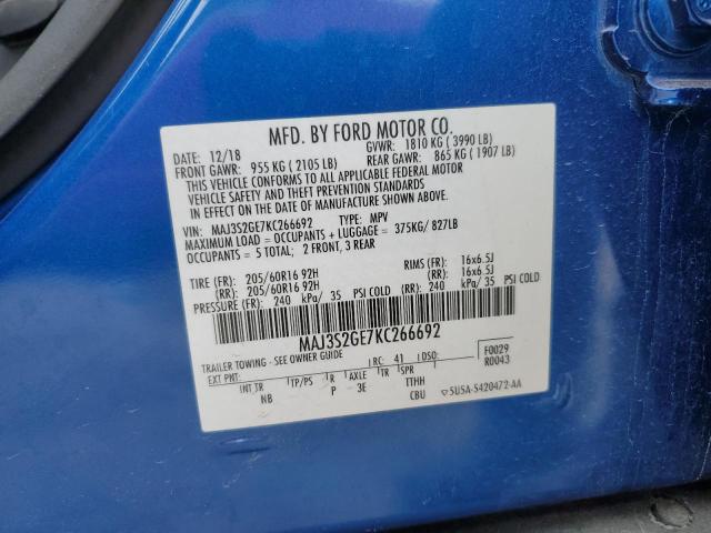 MAJ3S2GE7KC266692 - 2019 FORD ECOSPORT SE ლურჯი ფოტო 13