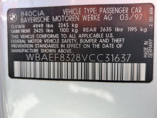 WBAEF8328VCC31637 - 1997 BMW 840 CI AUTOMATIC 银色 照片 12