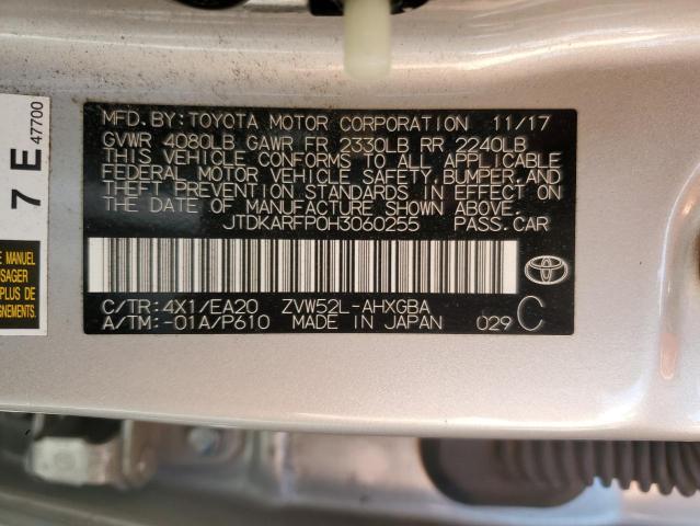 JTDKARFP0H3060255 - 2017 TOYOTA PRIUS PRIM 银色 照片 12