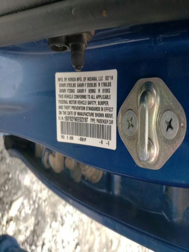 19XFB2F96EE023187 - 2014 HONDA CIVIC EXL Mavi foto 10