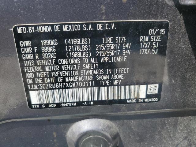 3CZRU6H7XGM700111 - 2016 HONDA HR-V EXL GRAY photo 13