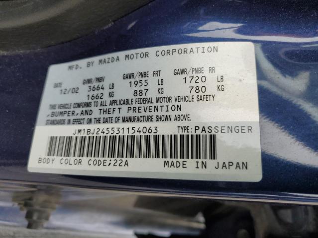 JM1BJ245531154063 - 2003 MAZDA PROTEGE PR5 蓝色 照片 12